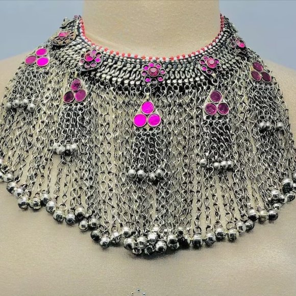 Massive Afghan Tribal Jewelry Set, Antique Kuchi Long Dangling Bells Necklace - Picture 1 of 6